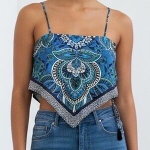 Thirty Thirty LA Womens Blue Paisley Bandana‎ Handkerchief Crop Top Large Boho